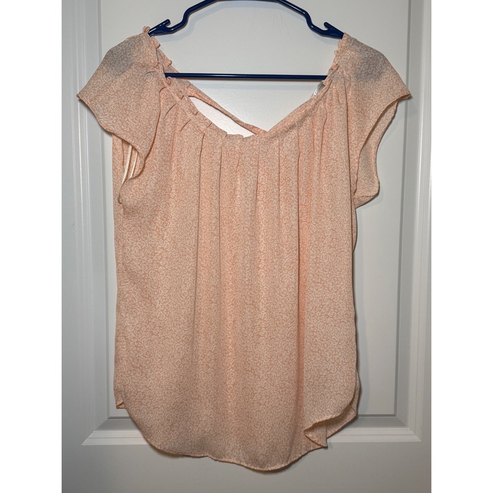 LC Lauren Conrad Peach Rose Floral Cap Sleeve Tie Back‎ Blouse Womens Small